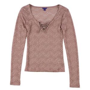 Aeropostale Women’s Large Lace Long Sleeve Pullover Blouse Mauve Lace Up Top Y2K